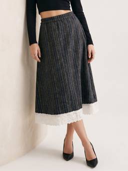 Outzidr - Charcoal A-Line Striped Skirt