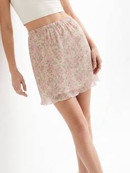 Outzidr - Cream Printed Mini Skirt