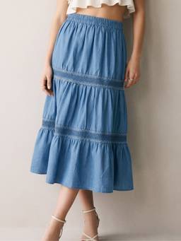 Outzidr - Blue Tiered Denim Skirt