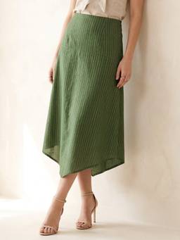 Outzidr - Green Lurex Asymmetric Skirt
