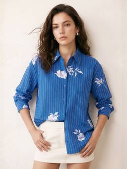 Outzidr - Blue Regular Fit Stripes Shirt