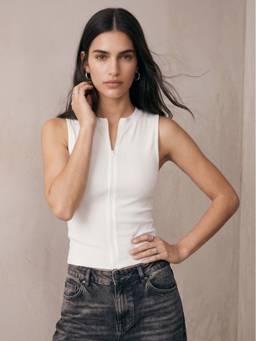 Outzidr - White Zip Up Fitted Tank Top
