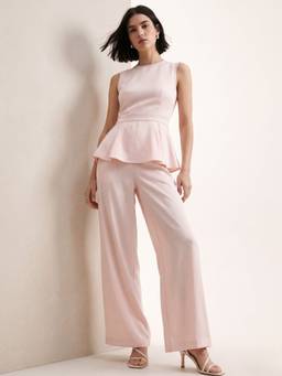 Outzidr - Pink Polyester Round Neck Co-Ords