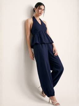 Outzidr - Navy Blue Halter Neck Co-Ords
