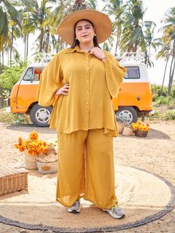 TITTLI - Women's Rayon Solid Mustard Co-ords