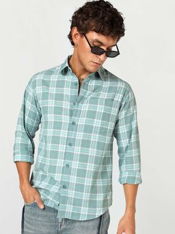 Bewakoof - Green Checks Cotton Linen Blend Shirt