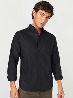 Bewakoof - Black Solid Plain Pure Cotton Shirt