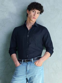 Arrow - Navy Blue Textured Cotton Shirt
