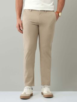 AD By Arvind - Beige Solid Plain Cotton Chinos