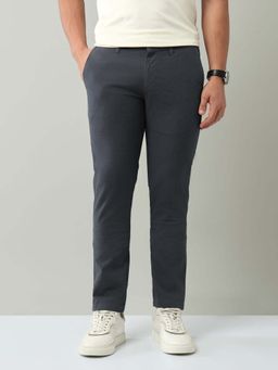 AD By Arvind - Blue Solid Plain Cotton Chinos