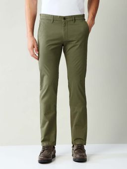 AD By Arvind - Olive Solid Plain Cotton Trouser