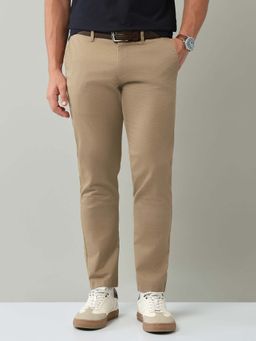 AD By Arvind - Khaki Solid Plain Cotton Chinos