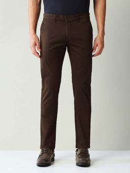 AD By Arvind - Brown Solid Plain Cotton Trouser