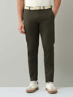 AD By Arvind - Olive Solid Plain Cotton Chinos