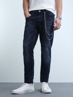 Flying Machine - Navy Blue Solid Plain Cotton Jeans