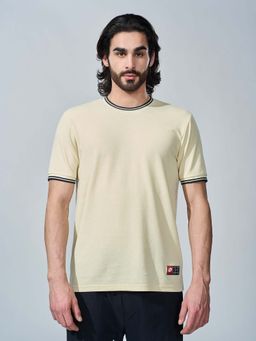 LOTTO - Beige Solid Plain Cotton T-Shirt