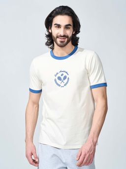 LOTTO - Off White Solid Plain Cotton T-Shirt