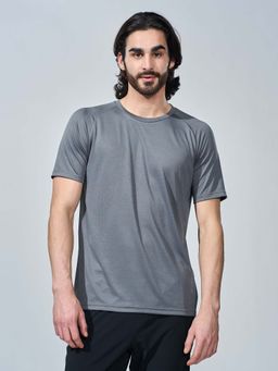 LOTTO - Grey Solid Plain Polyester T-Shirt
