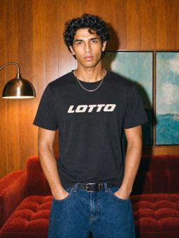 LOTTO - Black Solid Plain Cotton T-Shirt