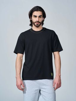 LOTTO - Black Solid Plain Cotton T-Shirt