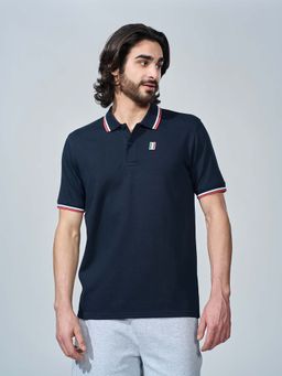 LOTTO - Navy Blue Solid Plain Cotton Polo T-Shirt
