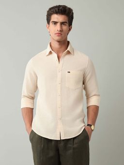 AD By Arvind - Beige Solid Plain Linen Blend Shirt