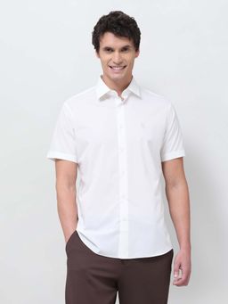 U.S. POLO ASSN. - White Solid Plain Polyester Shirt