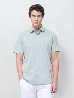 U.S. POLO ASSN. - Green Solid Plain Polyester Shirt
