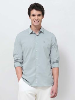 U.S. POLO ASSN. - Green Solid Plain Polyester Shirt