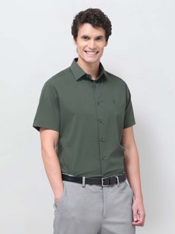 U.S. POLO ASSN. - Green Solid Plain Polyester Shirt