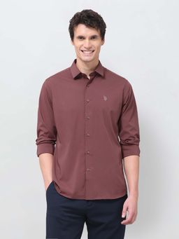 U.S. POLO ASSN. - Red Solid Plain Polyester Shirt