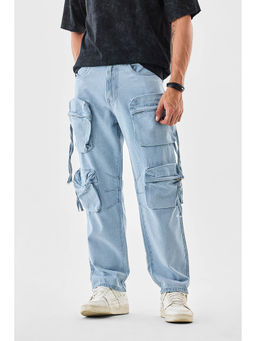 Snitch - Light Blue Solid Relaxed Casual Cargo