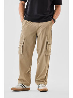 Snitch - Beige Solid Relaxed Casual Cargo