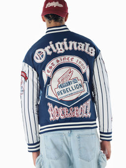 Jack & Jones - Men Graphic Print Oversized Navy Blue Jacket