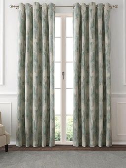 GM - Abstract Jacquard Room Darkening Curtains 7 Feet in Blue Colour (Set of 2)