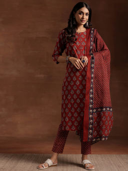 Libas - Rust Pure Cotton Printed Kurta Sets for Women