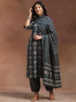 Libas - Green Pure Cotton Printed Kurta Sets for Women