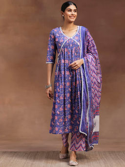 Libas - Purple Pure Cotton Printed Kurta Sets for Women