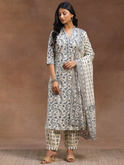 Libas - Grey Pure Cotton Printed Kurta Sets for Women