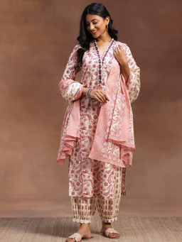 Libas - Pink Pure Cotton Printed Kurta Sets for Women