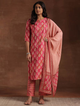 Libas - Pink Silk Blend Printed Kurta Sets for Women