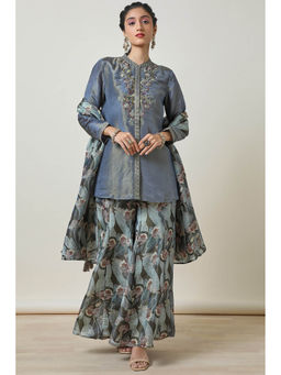 Soch - Women Multi-Color Tissue Embroidered Kurti with Palazzo and Dupatta (Set of 3)