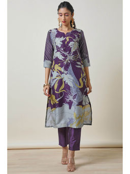 Soch - Women Purple Cotton Floral Kurta with Pant (Set of 2)