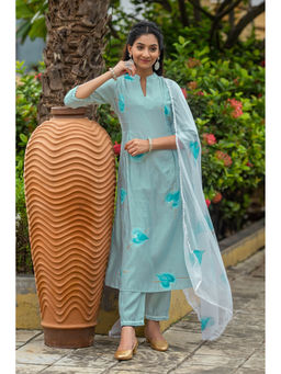 Rajnandini - Women Green Poly Silk Printed Kurta with Pant and Dupatta (Set of 3)