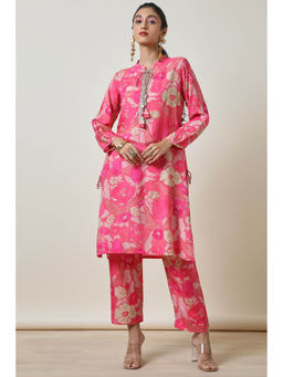 Soch - Women Pink Cotton Floral Kurta with Pant (Set of 2)