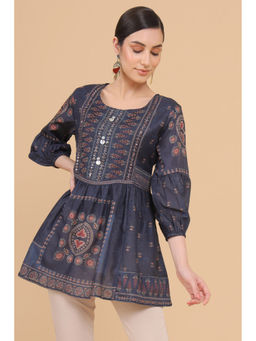 Soch - Navy Blue Muslin Printed Tunic