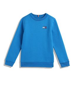 Tommy Hilfiger - Boys Blue Solid Regular-Fit Cotton Sweatshirt