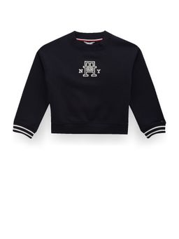 Tommy Hilfiger - Girls Navy Blue Logo Regular-Fit Cotton Sweatshirt