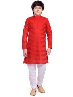 Jeetethnics - Boys Red Striped Kurta Pyjama Set (Set of 2)