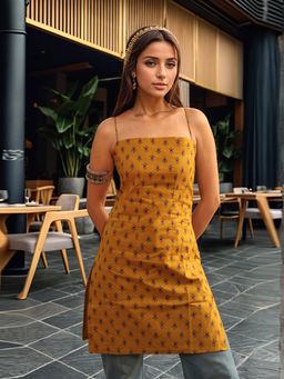 Gahan - Womens Viscose Rayon Straight Printed Kurti - Mustard